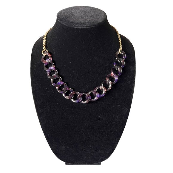 J.Crew Chunky Purple Marbled Acrylic Chain Link Necklace With Brass Tone… - Picture 9 of 9
